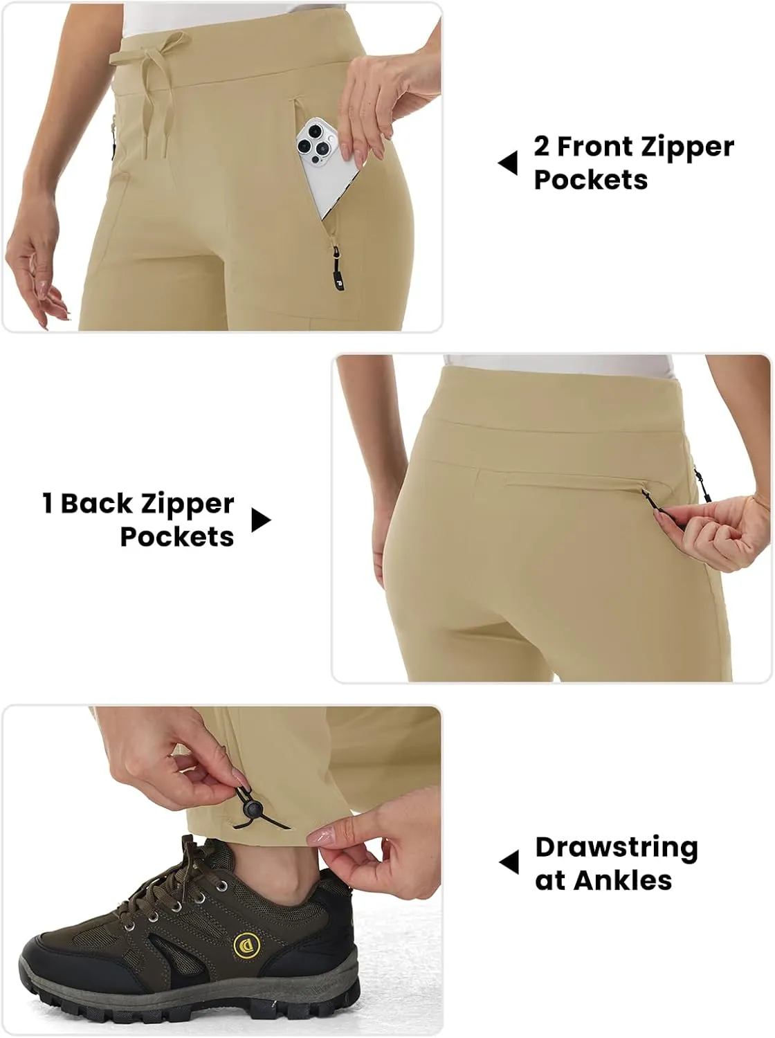 BGOWATU Women's Hiking Pants Lightweight Quick Dry Casual Joggers with Zipper Pockets Athletic Water Resistant Outdoor