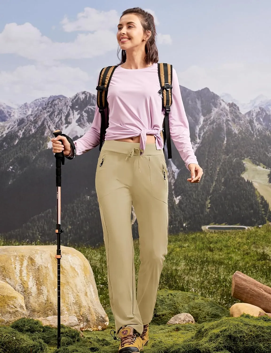 BGOWATU Women's Hiking Pants Lightweight Quick Dry Casual Joggers with Zipper Pockets Athletic Water Resistant Outdoor