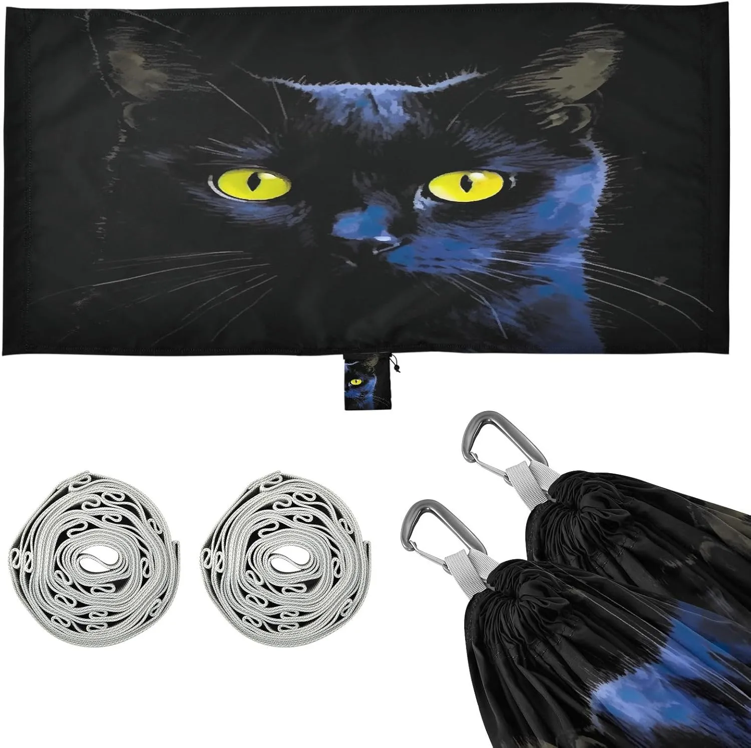 Black Cat Camping Hammock, 330 lbs with 2 Tree Straps, Carry Bag, Single Portable Hammock for Outdoor/Indoor, Hiking, Beach, Backpacking, Travel