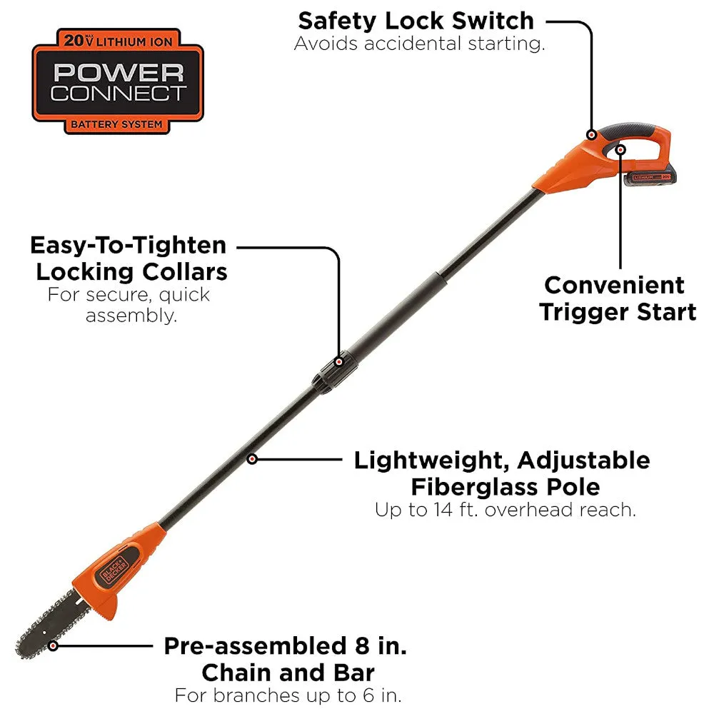 BLACK DECKER Cordless 20V Max Lithium Ion Battery Powered Pole Saw - Tool only - LPP120B