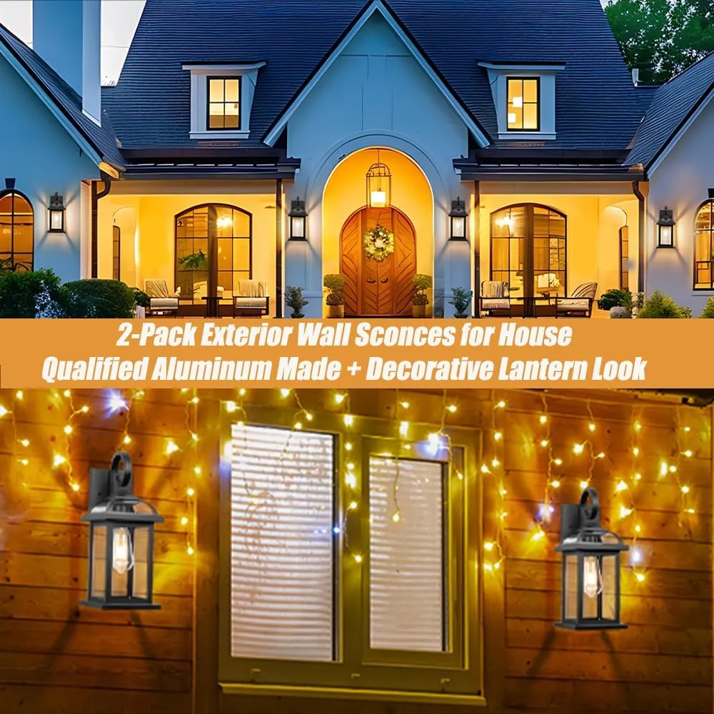 Black Exterior Light Fixtures 2-Pack, Anti-Rust Aluminum Outdoor Wall Lights for House Porch Lights IP65 Waterproof Clear Glass Outdoor Sconces Wall Mount Wall Lanterns, Matte Black