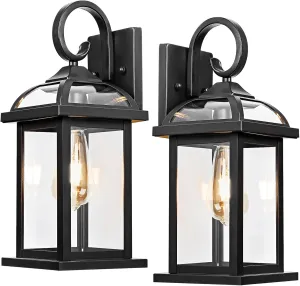 Black Exterior Light Fixtures 2-Pack, Anti-Rust Aluminum Outdoor Wall Lights for House Porch Lights IP65 Waterproof Clear Glass Outdoor Sconces Wall Mount Wall Lanterns, Matte Black
