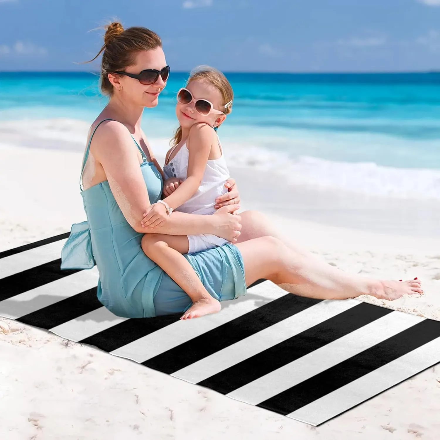 Black White Stripe Kids Beach Towels for Boys Girls Pool Swimming Towels Quick Dry Absorbent Microfiber Soft Blanket for Camping Travel Shower Towel