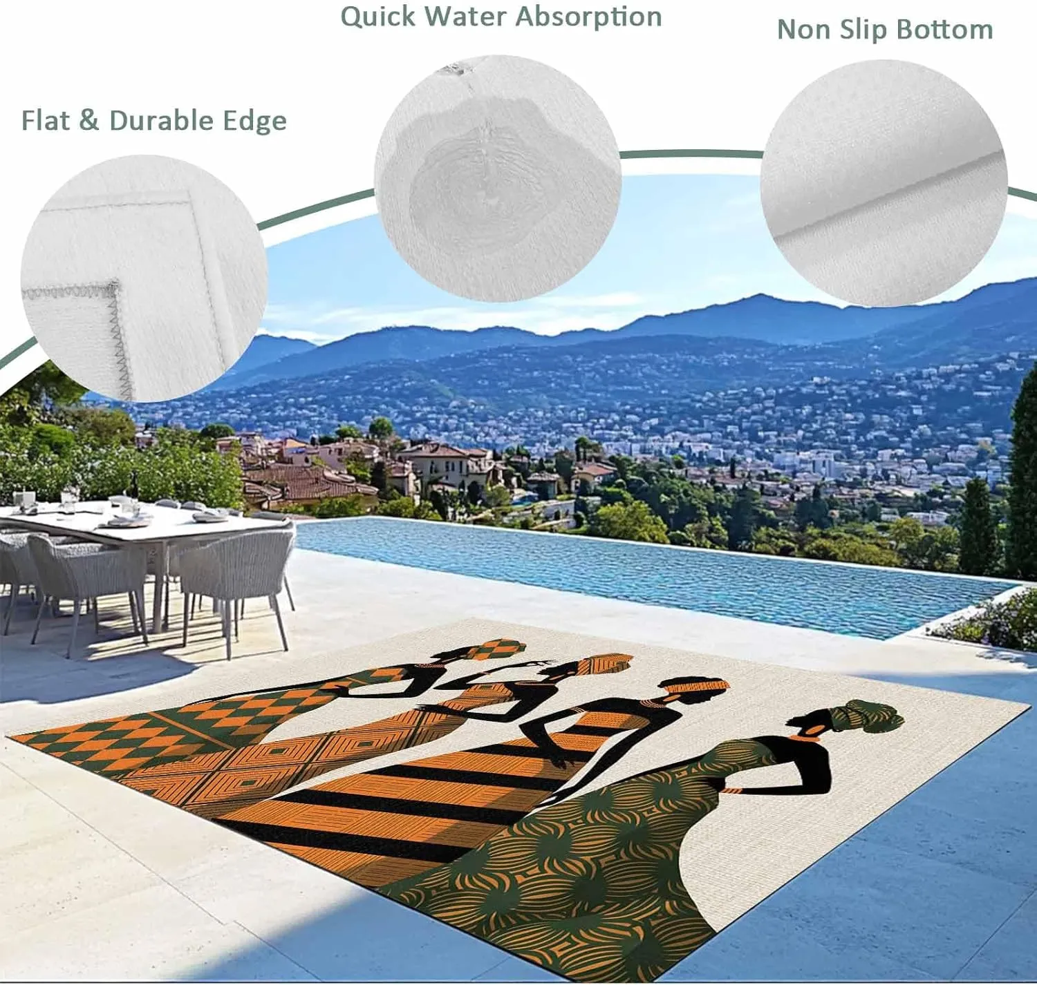 Black Women Outdoor Rug 6x9ft Large Patio Rug,Washable RV Camping Outside Area Runner Rug Mat,Boho Retro Tribal Southwestern Stripe Indoor Outdoor Carpet for Picnic Backyard Deck Porch Balcony Beach