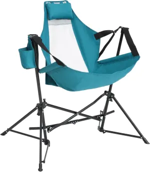 Blue Steel Folding Hammock Camping Chair for Relaxation, Portable Design for Outdoor Comfort, for Garden or Patio