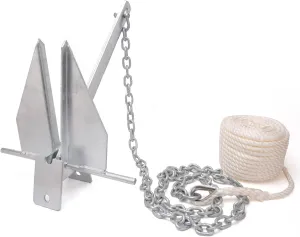 Boat Anchor Kit,Heavy Fluke Anchor Kit Includes 8.5 lbs Galvanized Fluke Boat Anchor with Anchor Chain, Rope, Shackles - Boat Anchor Kit for 3'-26' Boats