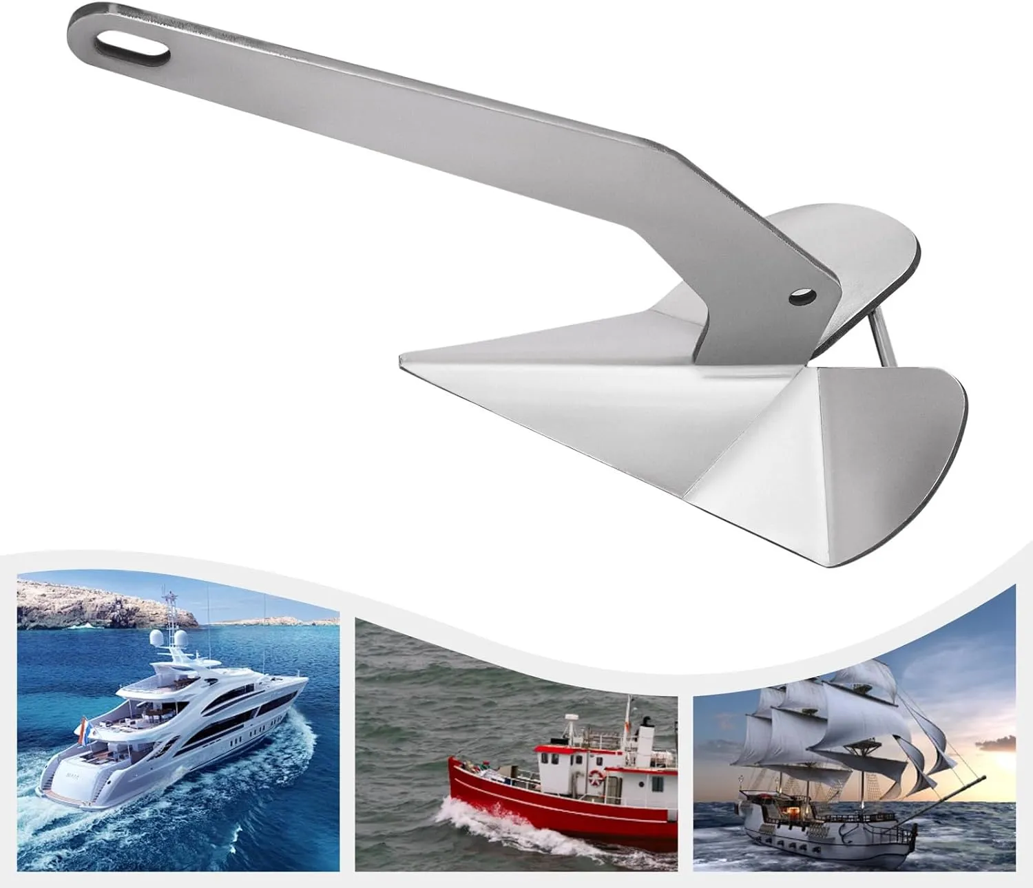 Boat Anchor, Silver Small Yacht Boat Anchor 10lbs / 14lbs / 18lbs /22lbs / 32lbs / 35lbs / 43lbs Marine Stainless Steel 316 Wing Style Anchor for Boats