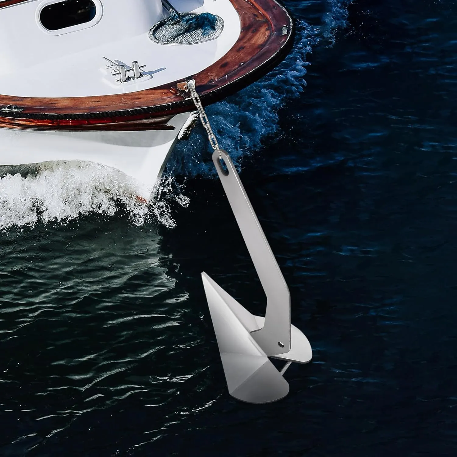 Boat Anchor, Silver Small Yacht Boat Anchor 10lbs / 14lbs / 18lbs /22lbs / 32lbs / 35lbs / 43lbs Marine Stainless Steel 316 Wing Style Anchor for Boats