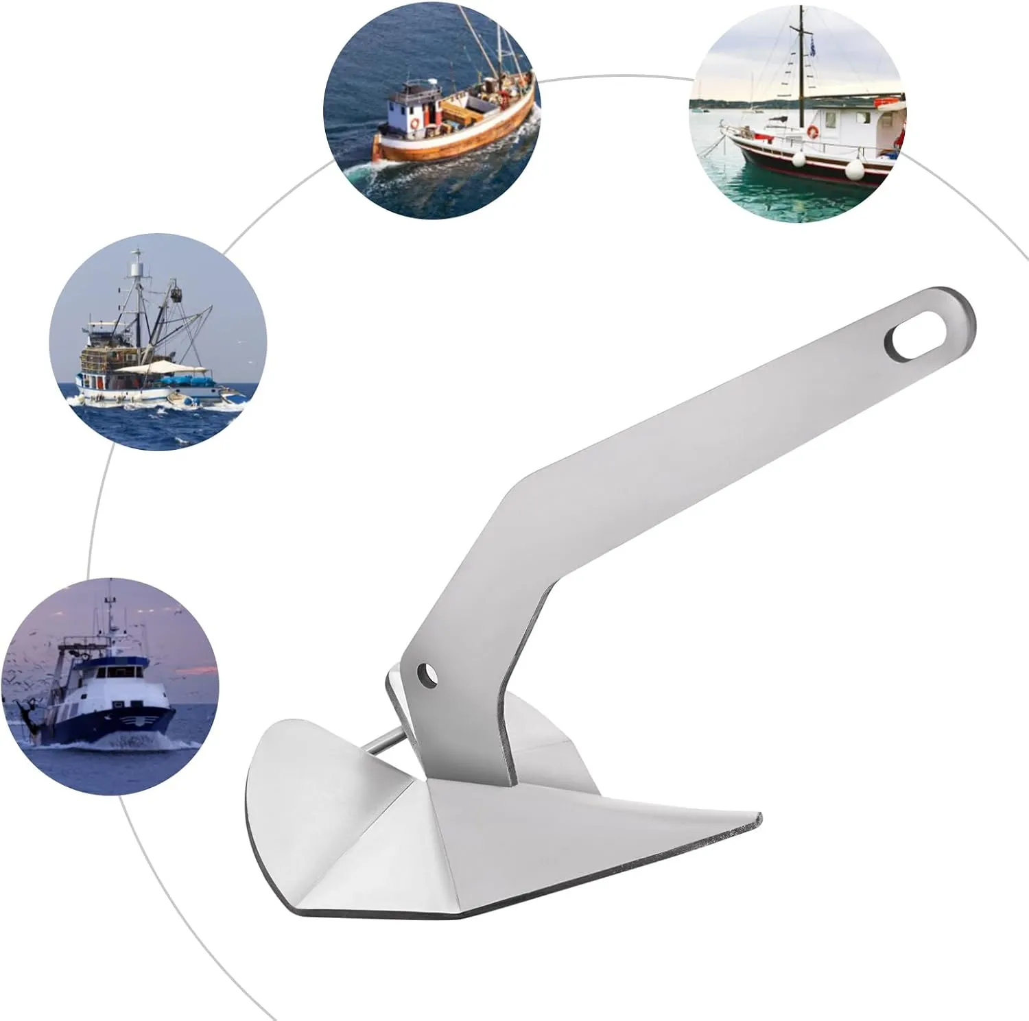 Boat Anchor, Silver Small Yacht Boat Anchor 10lbs / 14lbs / 18lbs /22lbs / 32lbs / 35lbs / 43lbs Marine Stainless Steel 316 Wing Style Anchor for Boats