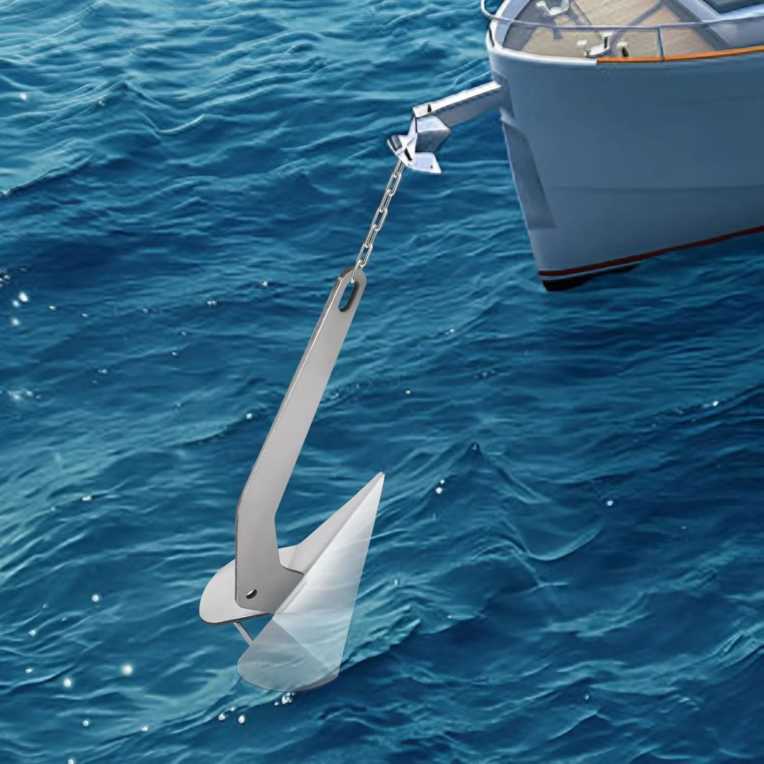 Boat Anchor, Silver Small Yacht Boat Anchor 10lbs / 14lbs / 18lbs /22lbs / 32lbs / 35lbs / 43lbs Marine Stainless Steel 316 Wing Style Anchor for Boats
