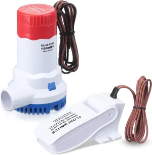 Boat Bilge Water Pump 12 V 1500 GPH Electric Marine Bilge Pump and Automatic Boat Bilge Pump Float Switch 12 V 24 V 32 V for Boats, 2 Pieces in Total