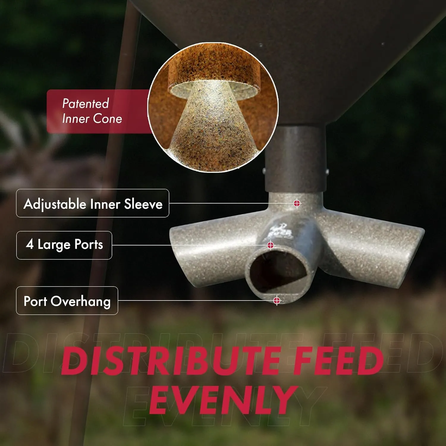 Boss Buck Protein 4 Way Gravity Head, Hunting Durable Gravity Feed Delivery System with 4 Feeding Tubes for 4 Legged Game Feeder