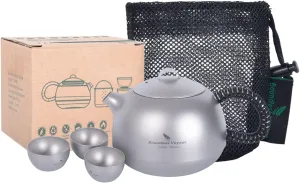 Boundless Voyage 380ml Titanium Mini Kettle with Filter  3pcs 25ml Cups Ultralight Cup Teapot Set Camping Coffee Tea Water Maker Ti3109D (no Storage Bag)