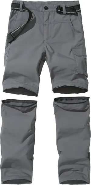 Boy’s Convertible Hiking Pants Lightweight Quick Dry Zip Off Pants for Kids Youth Outdoor UPF 50  Casual Cargo Trousers