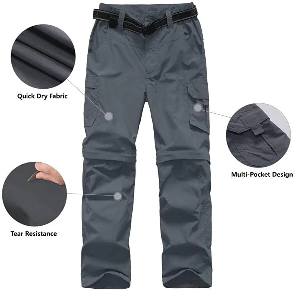 Boy’s Convertible Hiking Pants Lightweight Quick Dry Zip Off Pants for Kids Youth Outdoor UPF 50  Casual Cargo Trousers