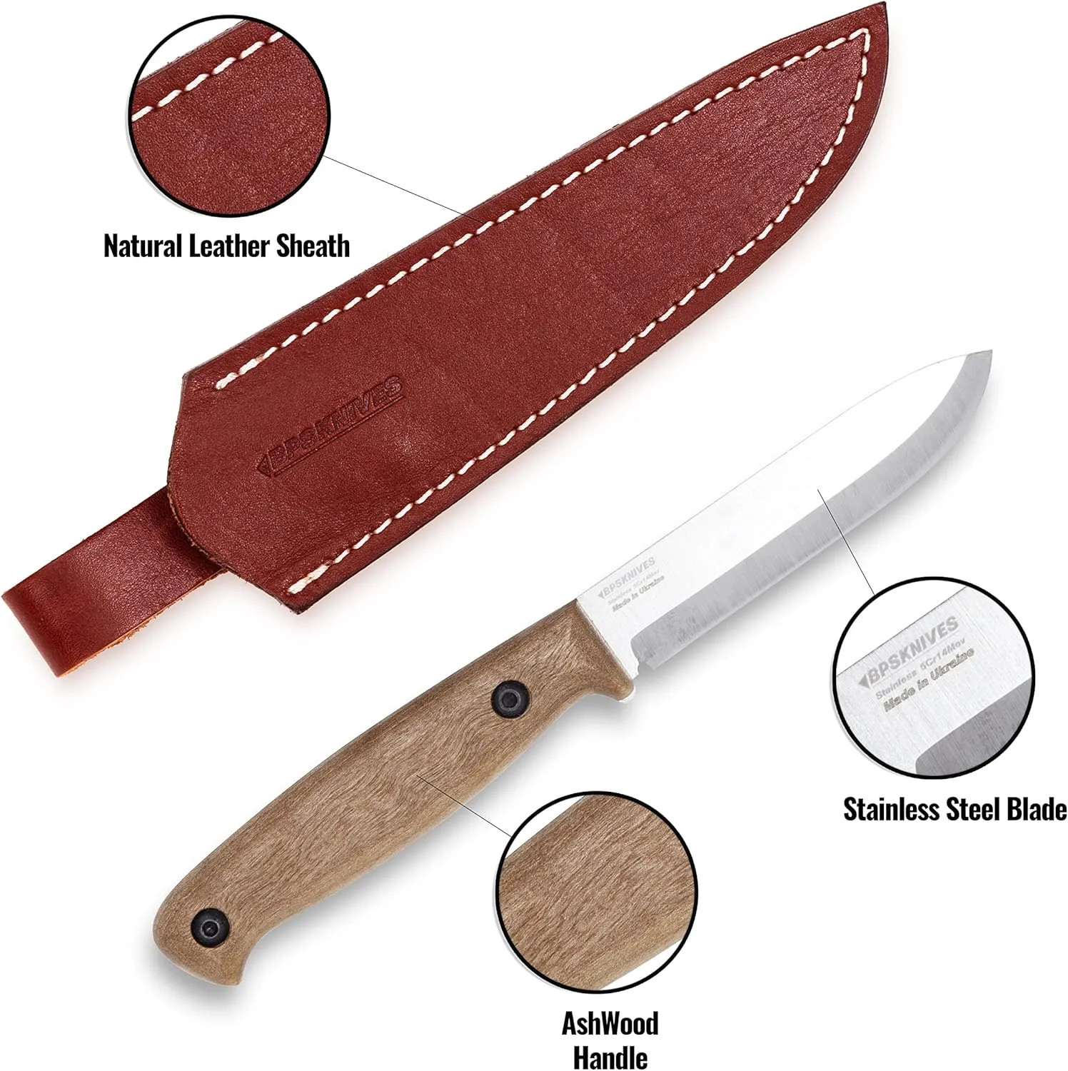 BPS Knives BS1FT SSH - Full-Tang Fixed-Blade Bushcraft Knife - Sharp Stainless Steel - Survival & Outdoor Tactical Camp Knife