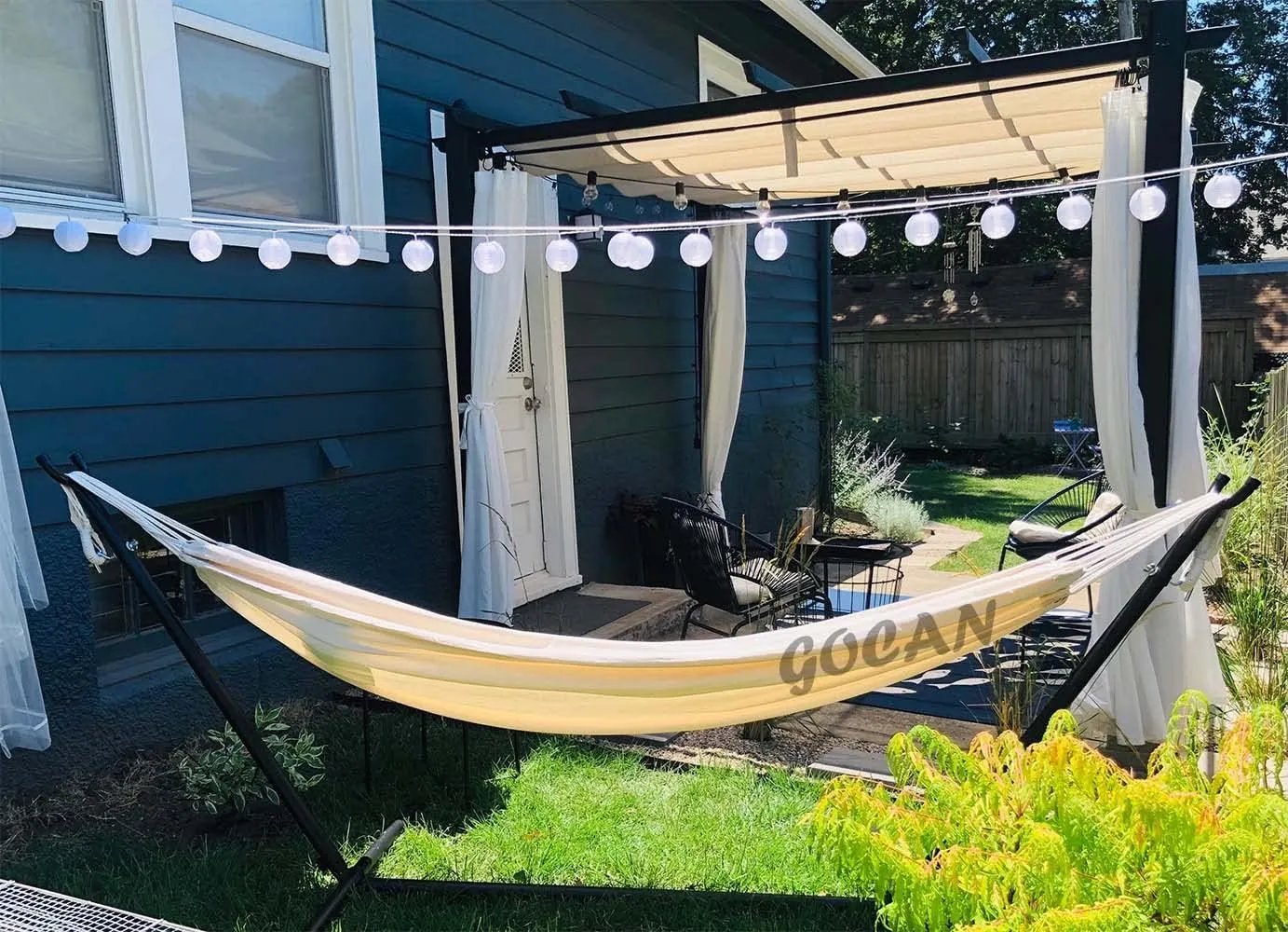 Brazilian Double Hammock 2 Person 330X150cm Load 500Pound Cotton Hammock for Patio Porch Garden Backyard Lounging Outdoor and Indoor (Beige)