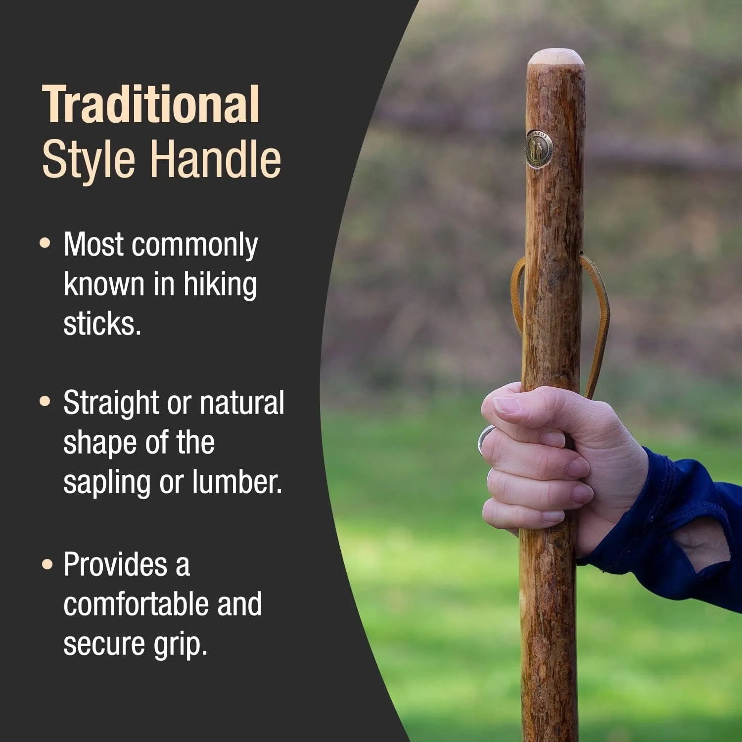 Brazos Rustic Wood Walking Stick, Hardwood, Traditional Style Handle, for Men & Women, Made in The USA, 41" (Pack of 3)