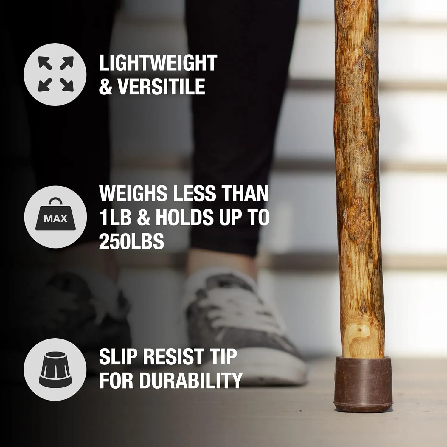 Brazos Rustic Wood Walking Stick, Hardwood, Traditional Style Handle, for Men & Women, Made in The USA, 41" (Pack of 3)