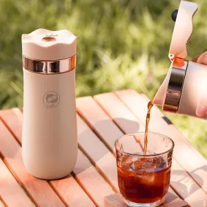 BRBHOM The Original Portable French Press Stainless Steel Coffee Maker Premium Vacuum Insulated Travel Mug Hot & Cold Brew French Presses (OFF-WHITE)