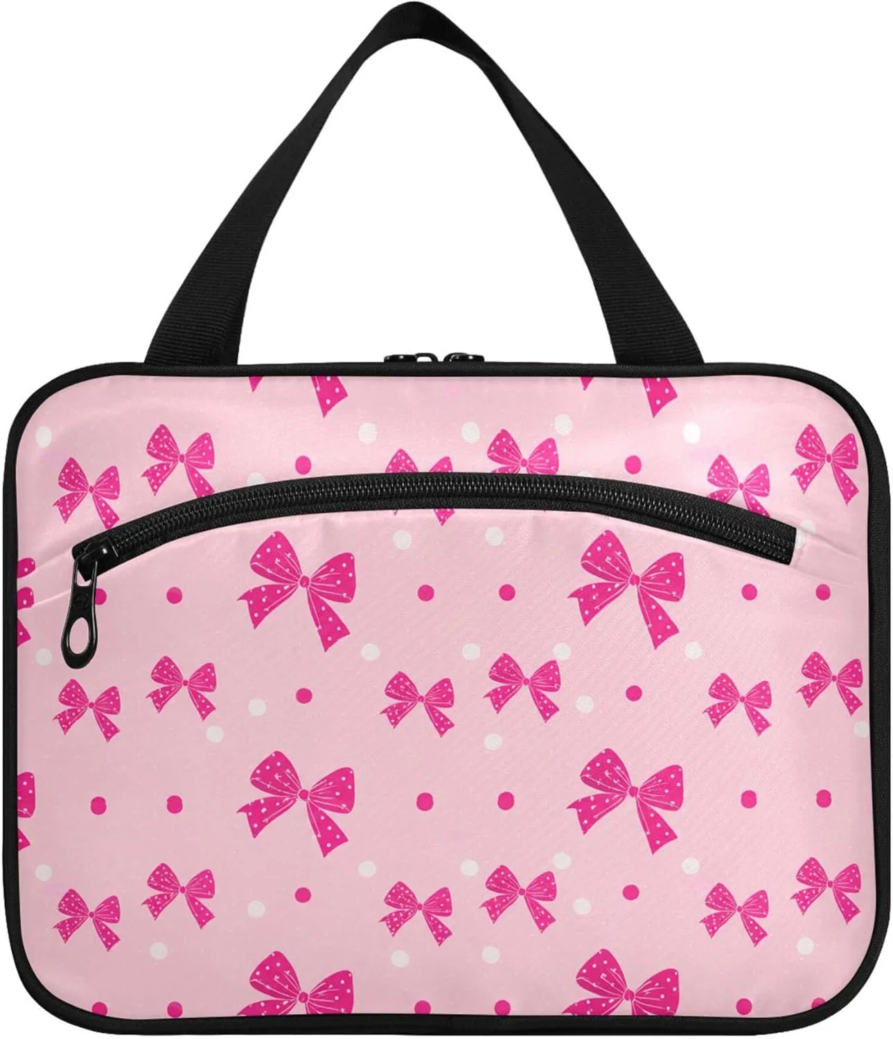 Bright Pink Bows and Polka Dots Travel Toiletry Bag for Women & men Hanging Portable Toiletry Bag Large Capacity Travel Bag for Hold Cosmetics Skin Care Products Toiletries Large