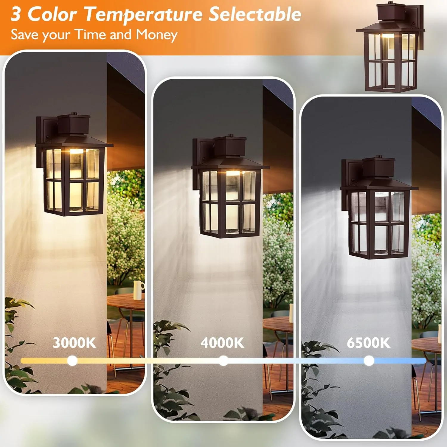 Brightever Outdoor Wall Light Fixture, LED Exterior Wall Lantern Waterproof, 10W 800LM High Brightness, 3000K/4000K/6500K Selectable Brown Patio Wall Lights for House 1 Pack