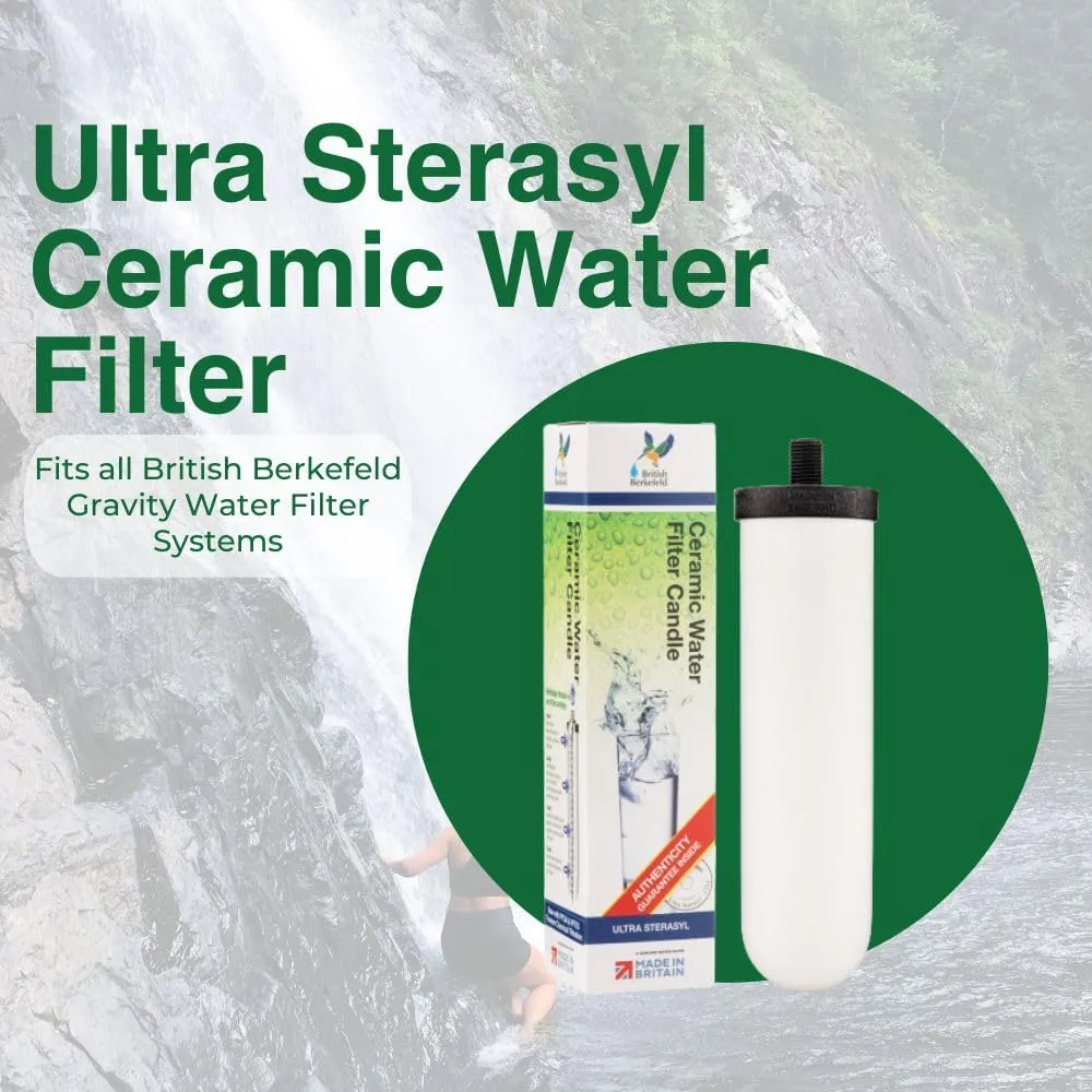 British Berkefeld Doulton Gravity Water Filter System 1 Liter Compact Portable Stainless Steel Water Filter System for Home with 1 Doulton NSF certified Ceramic Ultra Sterasyl Cartridge