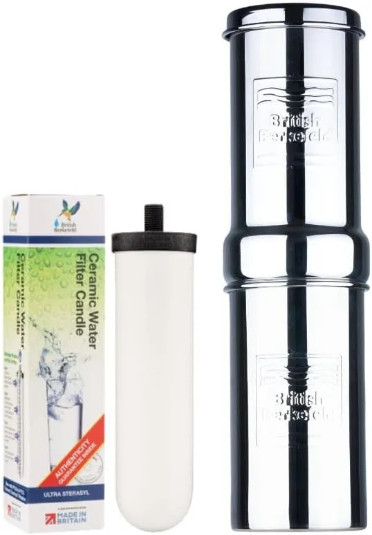 British Berkefeld Doulton Gravity Water Filter System 1 Liter Compact Portable Stainless Steel Water Filter System for Home with 1 Doulton NSF certified Ceramic Ultra Sterasyl Cartridge