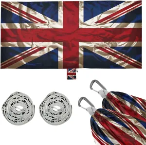 British Flag Camping Hammock, 330 lbs with 2 Tree Straps, Carry Bag, Single Portable Hammock for Outdoor/Indoor, Hiking, Beach, Backpacking, Travel