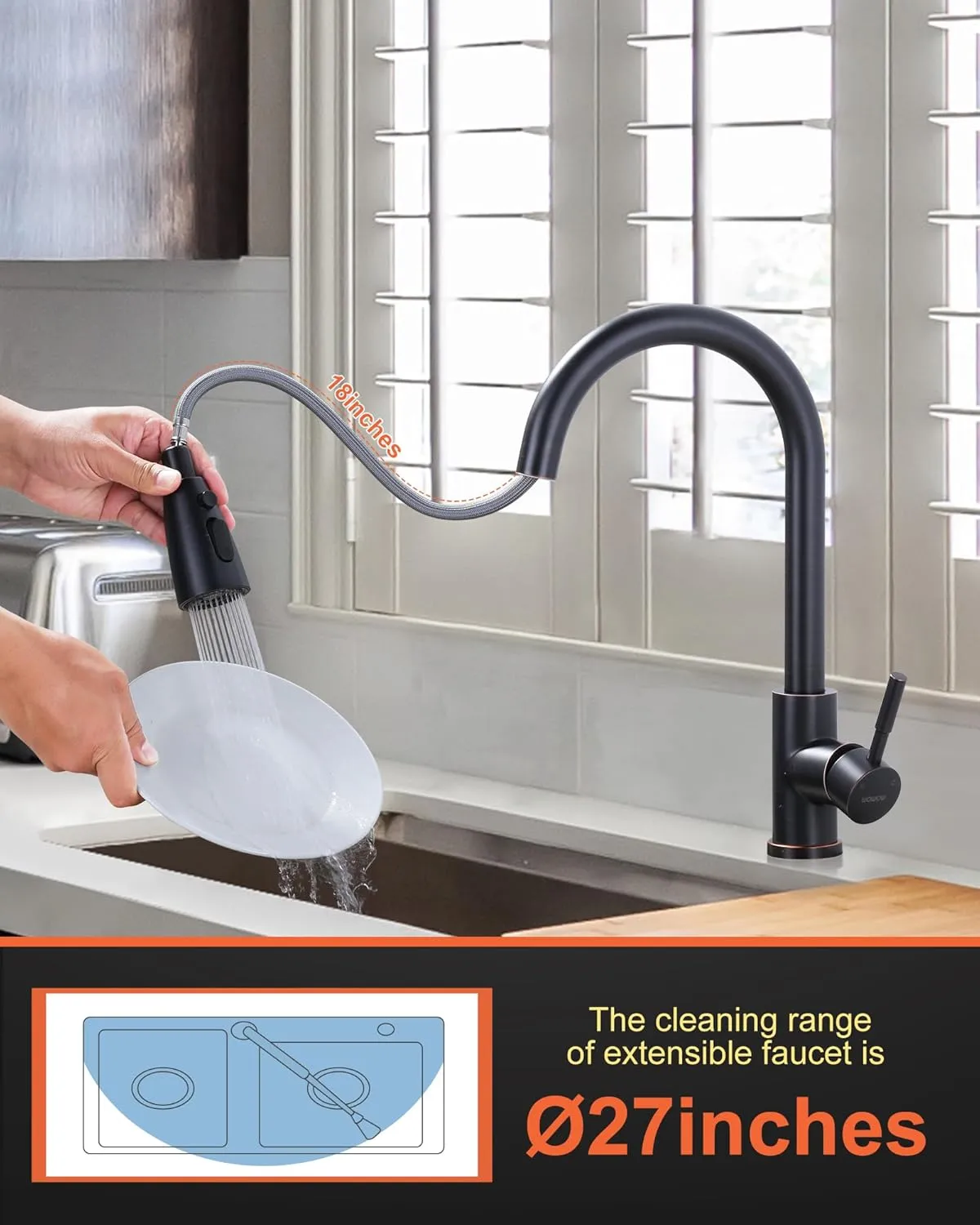 Bronze Kitchen Faucet with Sprayer, WOWOW Stainless Steel Kitchen Sink Faucet Oil Rubbed Bronze, High Arc Pull Down Kitchen Faucets for Sink