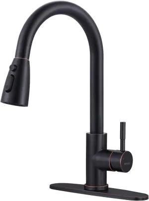 Bronze Kitchen Faucet with Sprayer, WOWOW Stainless Steel Kitchen Sink Faucet Oil Rubbed Bronze, High Arc Pull Down Kitchen Faucets for Sink