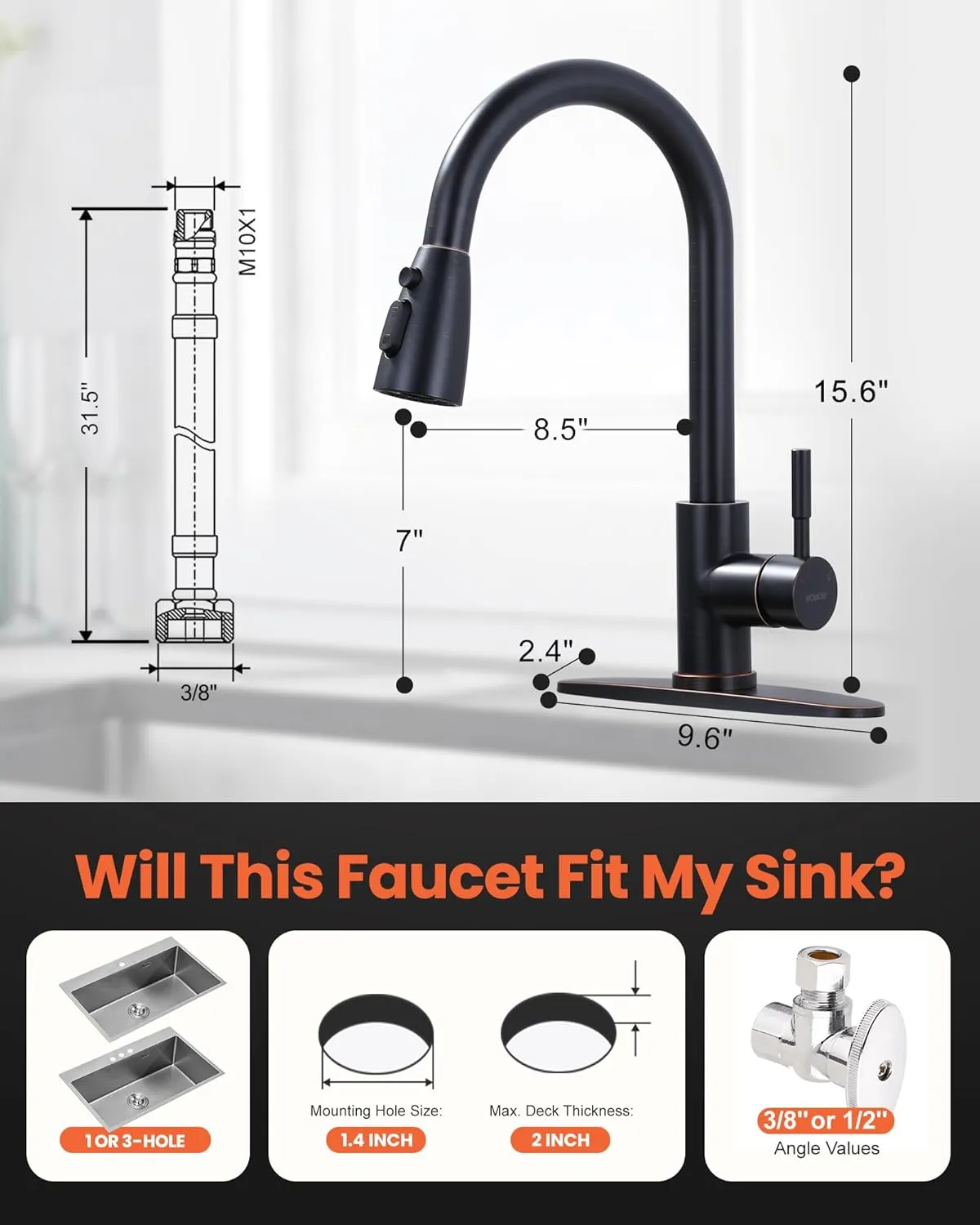 Bronze Kitchen Faucet with Sprayer, WOWOW Stainless Steel Kitchen Sink Faucet Oil Rubbed Bronze, High Arc Pull Down Kitchen Faucets for Sink