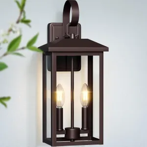 Bronze Large Porch Lights Outdoor, 18" Exterior Wall Fixture with Clear Glass, 2-Light E12 Socket Base, Aluminum Outside Waterproof Wall Light Sconce for House, Porch, Patio, Garage