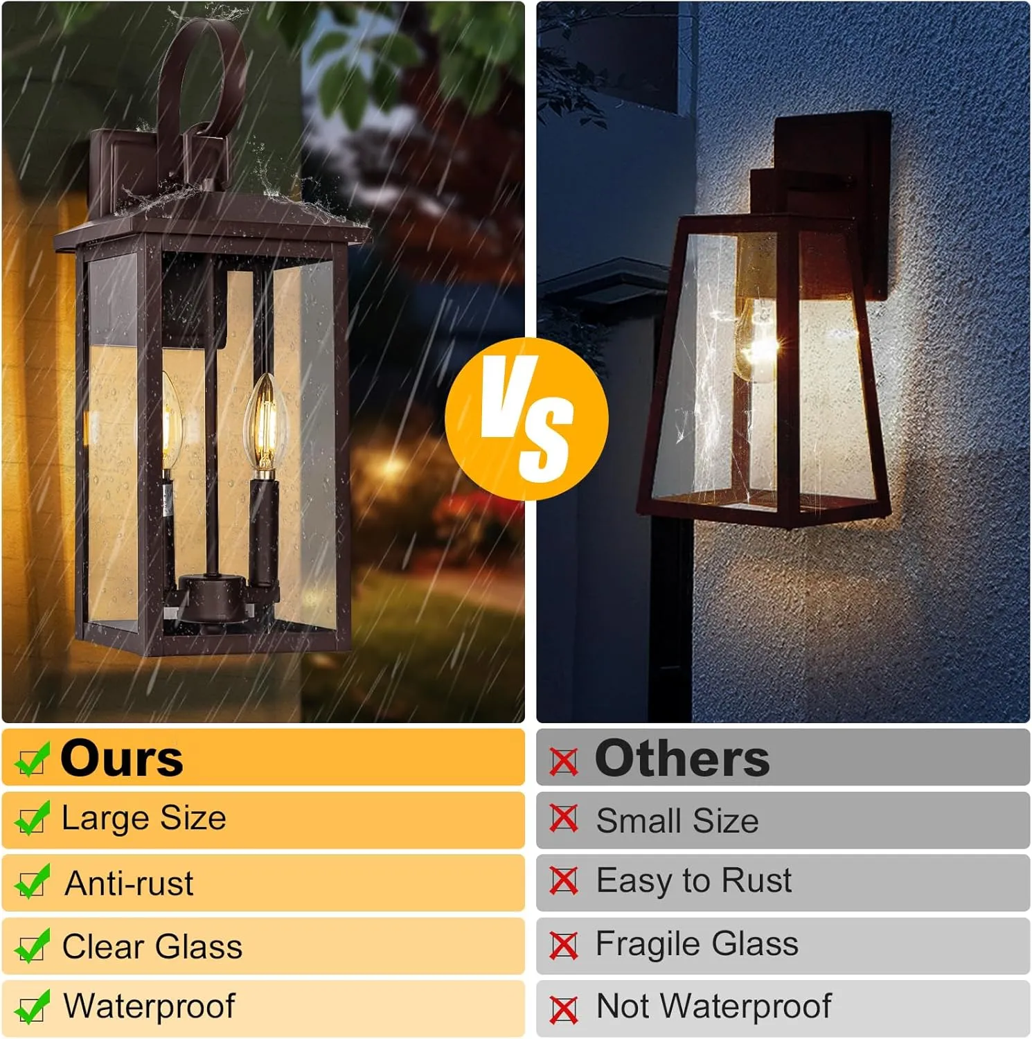 Bronze Large Porch Lights Outdoor, 18" Exterior Wall Fixture with Clear Glass, 2-Light E12 Socket Base, Aluminum Outside Waterproof Wall Light Sconce for House, Porch, Patio, Garage