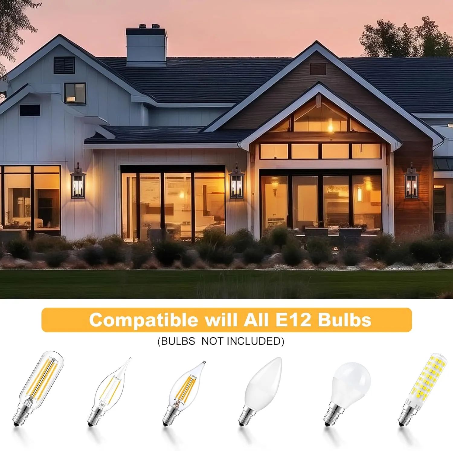 Bronze Large Porch Lights Outdoor, 18" Exterior Wall Fixture with Clear Glass, 2-Light E12 Socket Base, Aluminum Outside Waterproof Wall Light Sconce for House, Porch, Patio, Garage