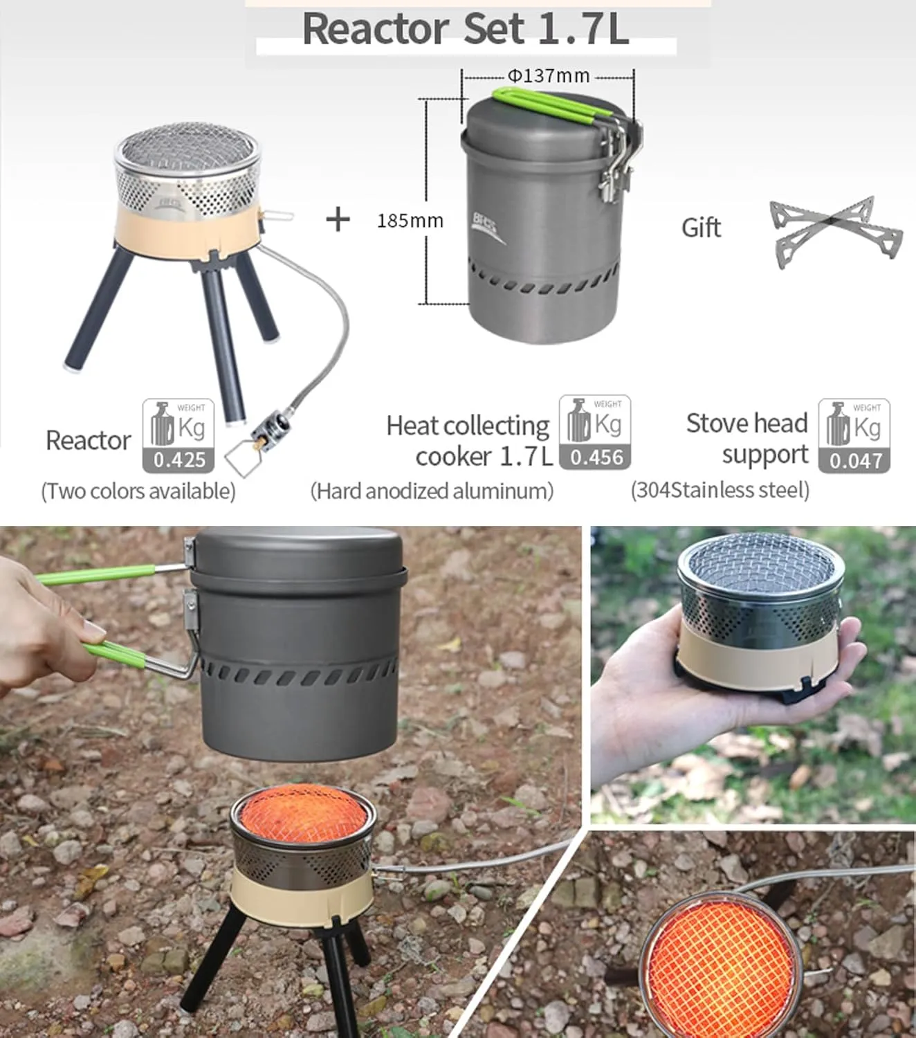 BRS-TS19 Reactor Camping Stove with 1.7L Heat Collecting Pot, 1900W, Windproof, Ideal for 2-3 Person Outdoor Meals