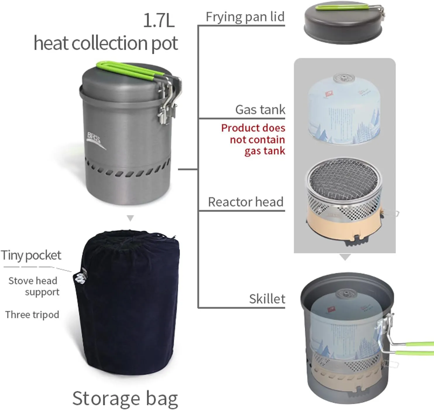 BRS-TS19 Reactor Camping Stove with 1.7L Heat Collecting Pot, 1900W, Windproof, Ideal for 2-3 Person Outdoor Meals