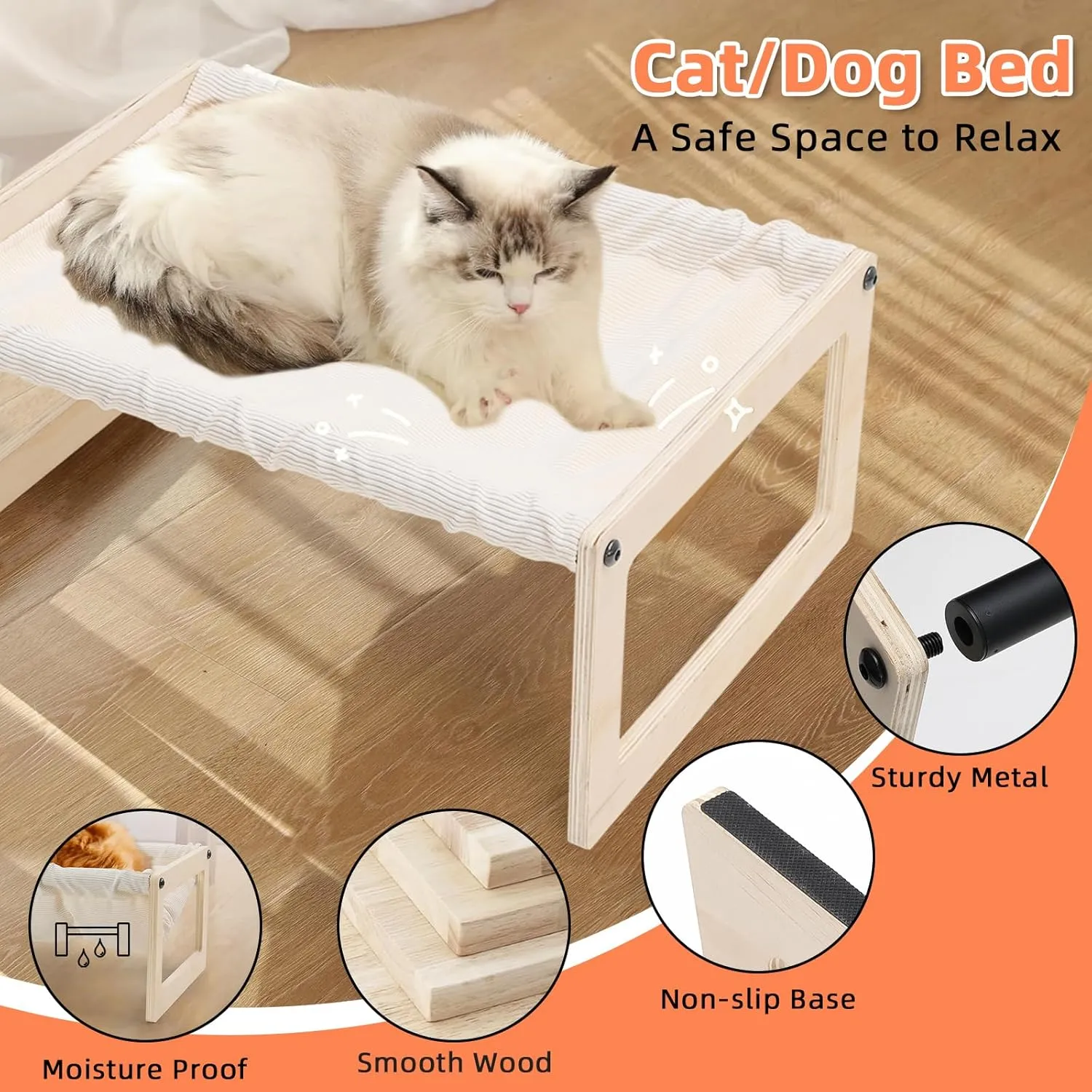 BsBsBest Cat Hammock, 22 X 16 Inch Elevated Wooden Pet Hammock Breathable Dog Bed Detachable Portable Indoor Outdoor Cat Beds for Kitty Puppy Bunny Rabbit Small Animal