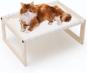 BsBsBest Cat Hammock, 22 X 16 Inch Elevated Wooden Pet Hammock Breathable Dog Bed Detachable Portable Indoor Outdoor Cat Beds for Kitty Puppy Bunny Rabbit Small Animal