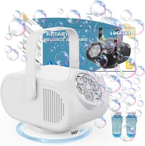 Bubble Machine for Kids Toddlers, Automatic 90°/180°/360° Rotating Bubble Blower 22000  Bubbles Per Minute, Bubble Maker Outdoor Toys for Kids, Pets, Indoor Outdoor Parties-Black (White)