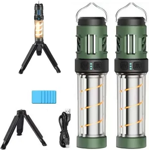 Buzz Defense Portable, 2025 New BuzzDefense Dual Mode Integrated Camping Lantern with 3000 mAh USB Charging, Waterproof, Adjustable Brightness LED Camping Light for Outdoor, Garden, Picnic (2*Green)