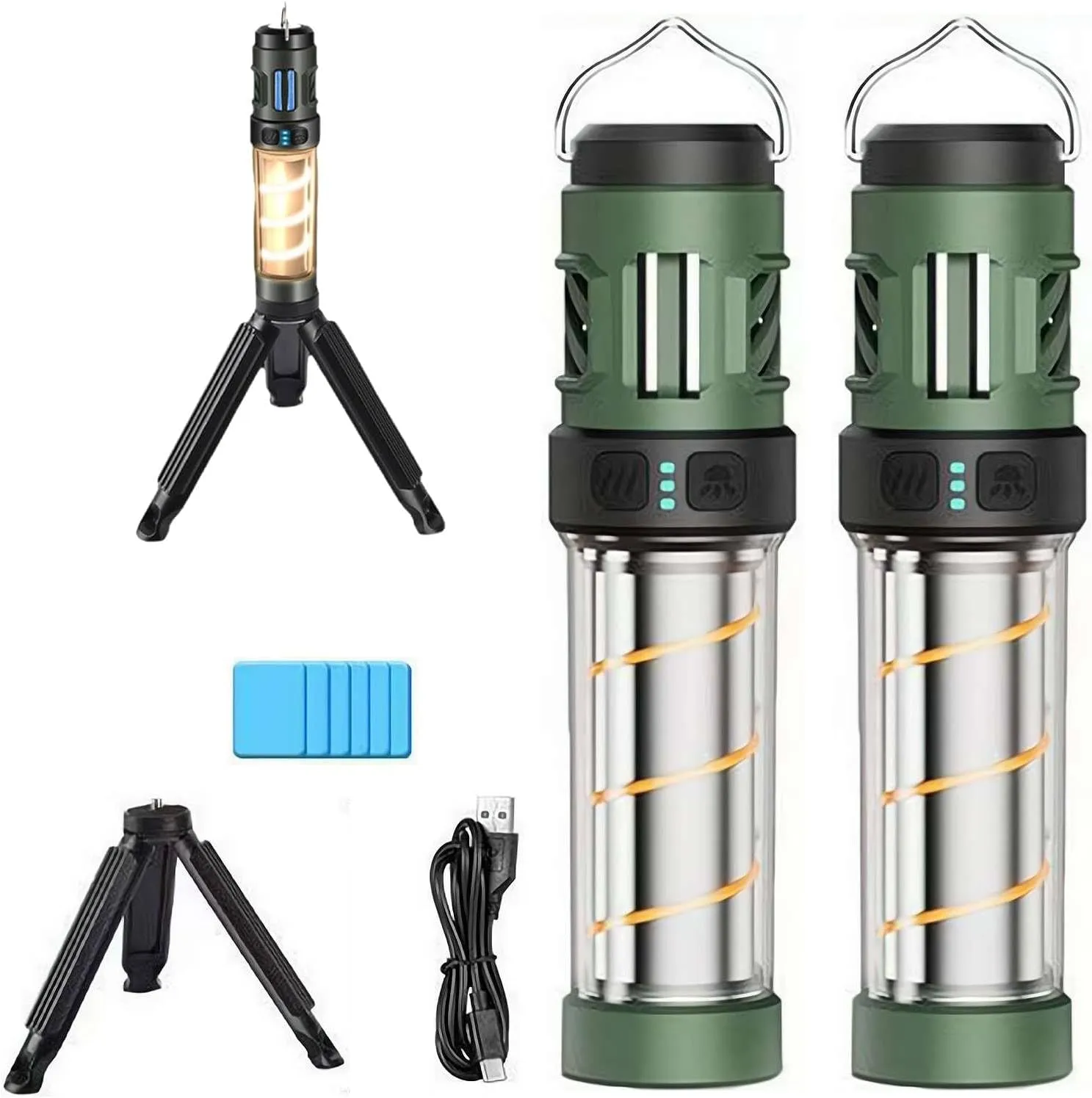Buzz Defense Portable, 2025 New BuzzDefense Dual Mode Integrated Camping Lantern with 3000 mAh USB Charging, Waterproof, Adjustable Brightness LED Camping Light for Outdoor, Garden, Picnic (2*Green)