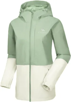 CAMEL Women's Waterproof Rain Jacket Lightweight Raincoat Hooded Softshell Windbreaker for Hiking Travel Outdoor