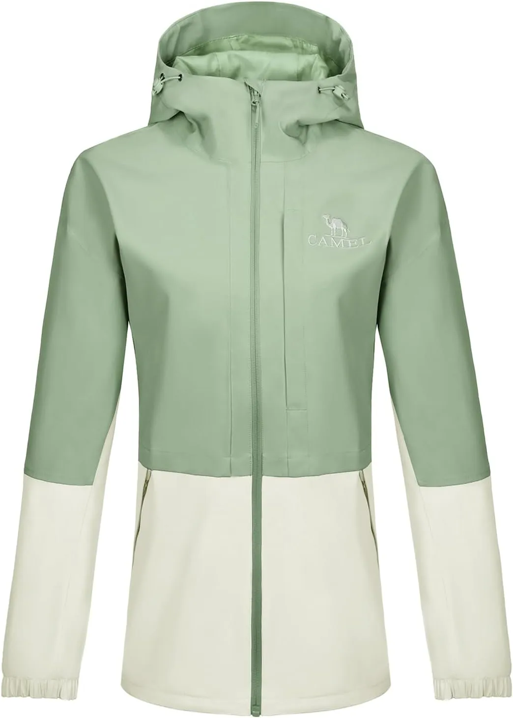 CAMEL Women's Waterproof Rain Jacket Lightweight Raincoat Hooded Softshell Windbreaker for Hiking Travel Outdoor
