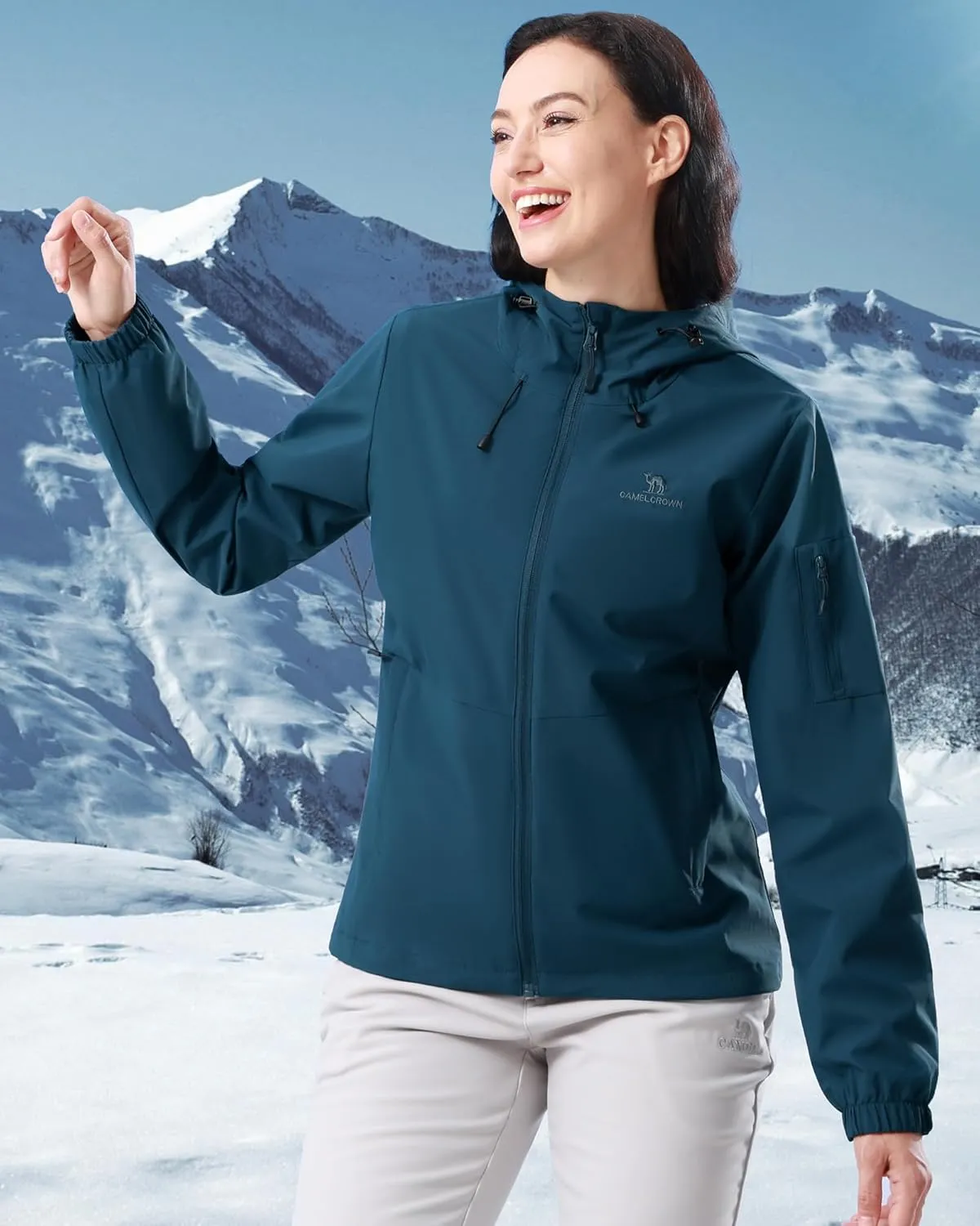 CAMELSPORTS Women's Rain Jacket Lightweight Windbreaker Hooded Raincoat Windproof Coat Shell for Outdoor Hiking