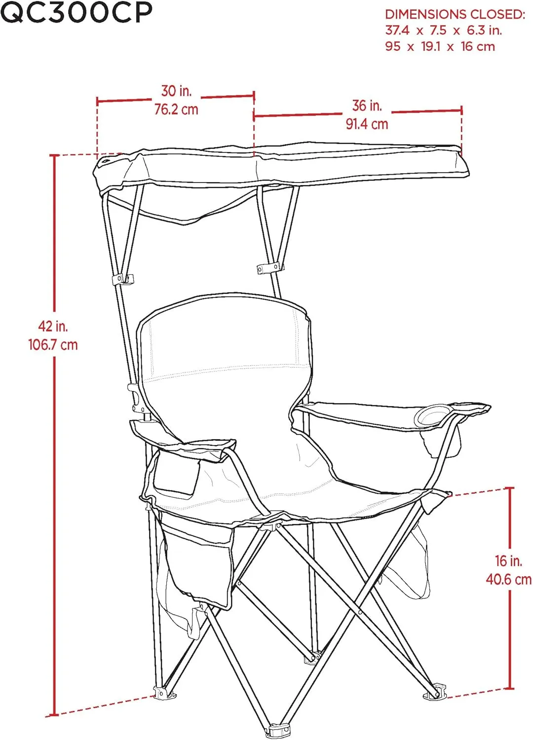 CAMP & GO Portable Max Shade Quad Camping Chair, Cup and Cell Phone Holders and Carrying Bag Included, 36" W x 30" D x 42" H, Moss