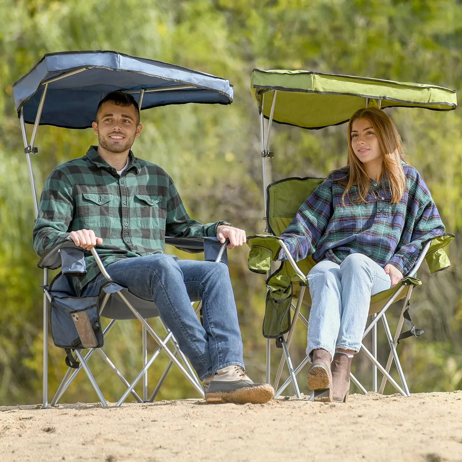 CAMP & GO Portable Max Shade Quad Camping Chair, Cup and Cell Phone Holders and Carrying Bag Included, 36" W x 30" D x 42" H, Moss