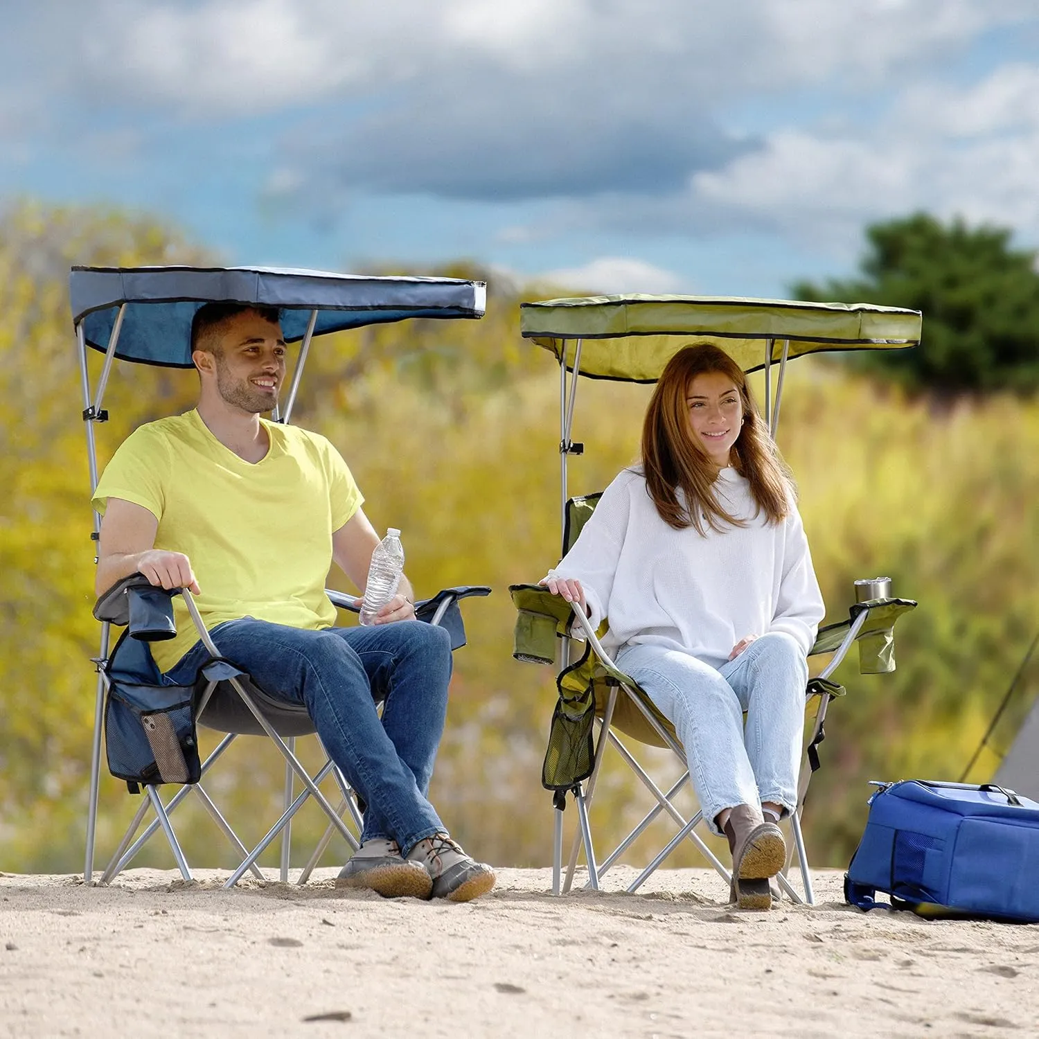 CAMP & GO Portable Max Shade Quad Camping Chair, Cup and Cell Phone Holders and Carrying Bag Included, 36" W x 30" D x 42" H, Moss