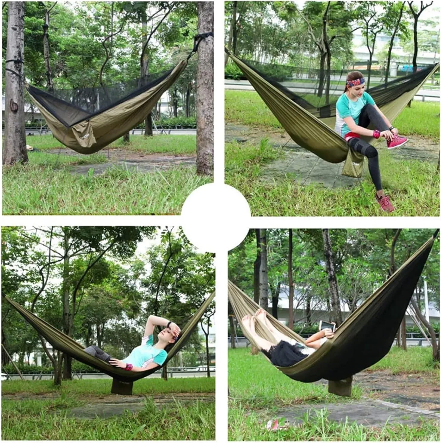 Camp Camping Hammock with Mosquito Net Portable Parachute 6 Strap Double Travel Hammock,Outdoor Backpacking Hammock Swing Chair Strong, Camouflage