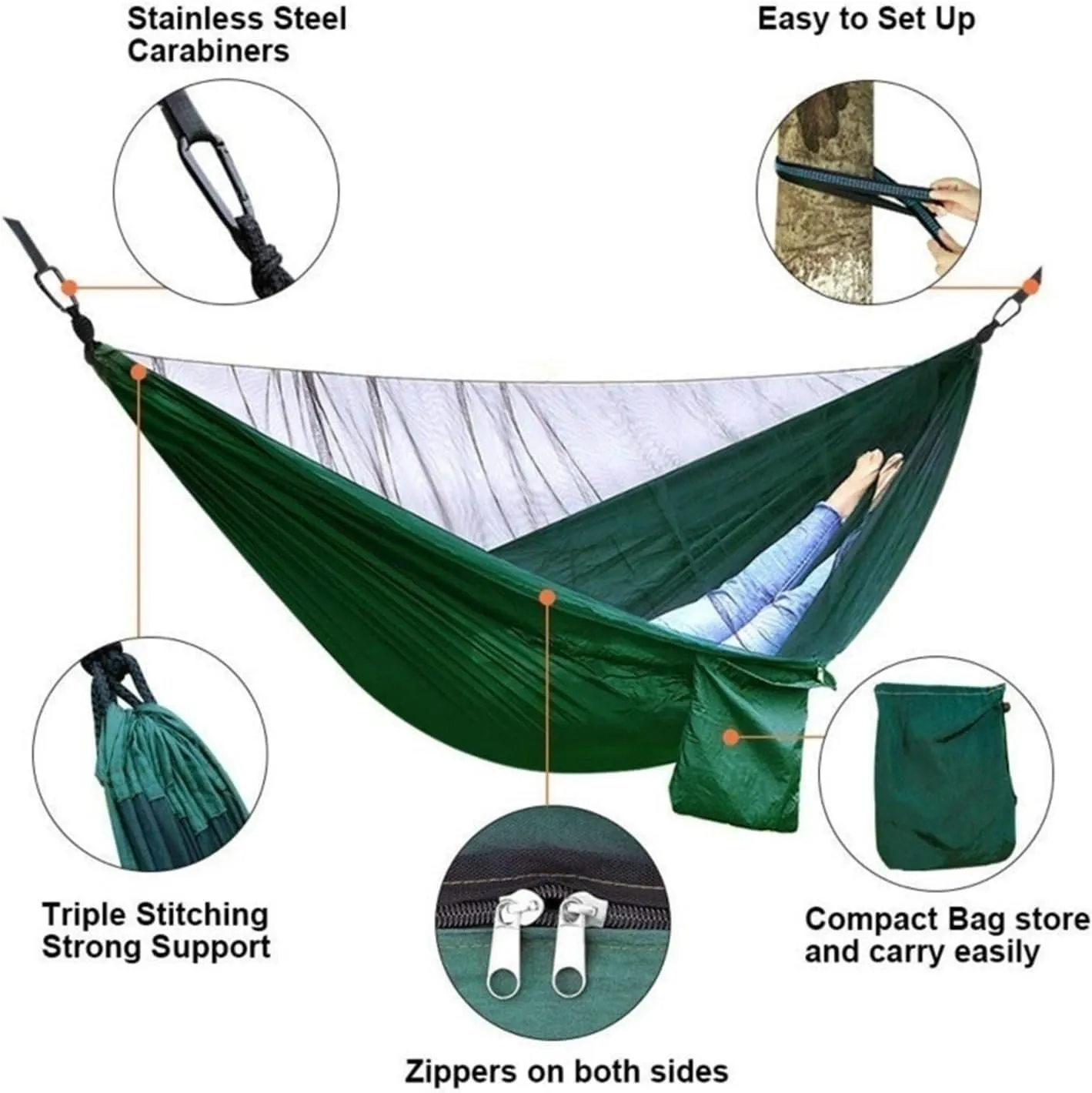 Camp Camping Hammock with Mosquito Net Portable Parachute 6 Strap Double Travel Hammock,Outdoor Backpacking Hammock Swing Chair Strong, Camouflage